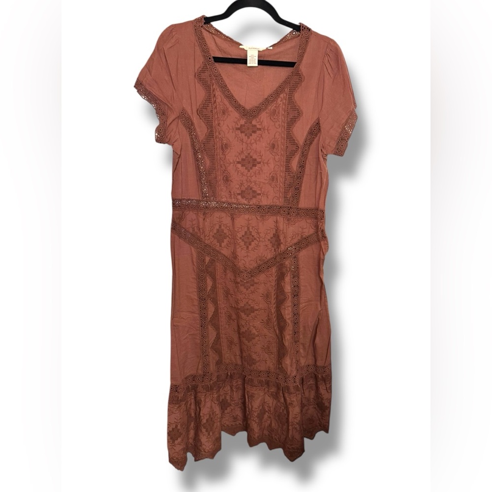 Sundance Terracotta Lace Midi‎ Cotton Dress Sz 10 EUC